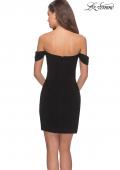 Picture of: Short Dress with Scalloped Off The Shoulder Sleeves in Black, Style: 28193, Back Picture
