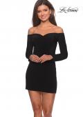 Picture of: Off The Shoulder Long Sleeve Dress with Lace Up Back in Black, Style: 28212, Back Picture
