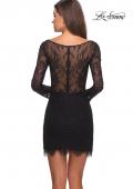Picture of: Lace Dress with Sheer Sleeves and Scalloped Hem in Black, Style: 28233, Back Picture