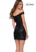 Picture of: Off the Shoulder Ruched Sequin Homecoming Dress in Black, Style: 29277, Back Picture