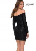 Picture of: Long Sleeve Off the Shoulder Sequin Short Dress in Black, Style: 29339, Back Picture