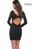 Picture of: Fitted Long Sleeve Jersey Dress with Keyhole Back in Black, Back Picture