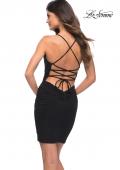 Picture of: Wrap Style Dress with Ruching and V Neckline in Black, Back Picture