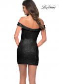 Picture of: Off the Shoulder Stretch Sequin Dress with Ruching in Black, Back Picture