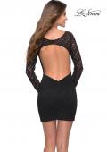Picture of: Long Sleeve Lace Short Dress with Open Back in Black, Style 30857, Back Picture