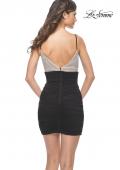 Picture of: Ruched Short Homecoming Dress with Sequin Beaded Top in Black, Style: 31726, Back Picture