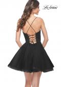 Picture of: Cute Flared Tulle Skirt Dress with Sheer Bodice in Black, Style: 31763, Back Picture