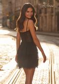 Picture of: Lace Short Homecoming Dress with Layered Skirt in Black, Style: 32630, Back Picture