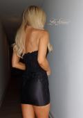 Picture of: Strapless Lace Applique Corset Cocktail Dress in Black, Style 33242, Back Picture