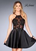 Picture of: Sheer Illusion Dress with Scattered Lace and Short Skirt in Black, Style: 25202, Detail Picture 1