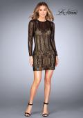 Picture of: Short Lace Dress with Long Sleeves and Open Back in Black, Style: 25289, Detail Picture 1