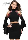 Picture of: Floral Two Piece Jersey Mini Bell Sleeve Dress in Black, Style: 26606, Detail Picture 1