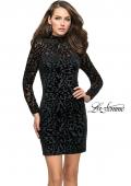 Picture of: Velvet Black Homecoming Dress with Burnout Detail in Black, Style: 26631, Detail Picture 1