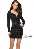 Picture of: Metallic Studded Homecoming Dress with Long Sleeves in Black, Style: 26672, Detail Picture 1