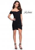 Picture of: Off the Shoulder Little Black Dress with Ruching in Black, Style: 26742, Detail Picture 1