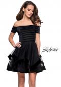 Picture of: Tulle Short Off the Shoulder Dress with Velvet Trim in Black, Style: 26751, Detail Picture 1