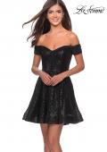 Picture of: Sequin Off The Shoulder Short Homecoming Dress in Black, Style: 28155, Detail Picture 1