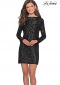 Picture of: Long Sleeve Sequined Shift Homecoming Dress in Black, Style: 28194, Detail Picture 1