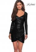 Picture of: Long Sleeve Sequin Dress with Side Ruching in Black, Style: 28219, Detail Picture 1
