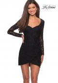 Picture of: Long Sleeve Lace Short Dress with Sheer Back Detail in Black, Style: 28232, Detail Picture 1
