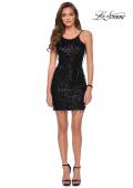 Picture of: Fringe Sequin Short Dress with Open Back in Black, Style: 29257, Detail Picture 1