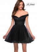 Picture of: Off The Shoulder Tulle Dress with Lace and Rhinestone Bodice in Black, Style: 29267, Detail Picture 1