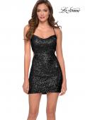 Picture of: Scoop Neck Sequin Dress with Lace Up Open Back in Black, Style: 29299, Detail Picture 1