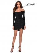 Picture of: Black Off the Shoulder Long Sleeve Homecoming Dress in Black, Style: 29387, Detail Picture 1