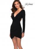 Picture of: Long Sleeve Jersey Homecoming Dress with Open Back in Black, Style: 29487, Detail Picture 1