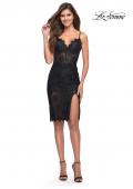 Picture of: Unique Lace Illusion Romper Dress with High Slit in Black, Style 30989, Detail Picture 1