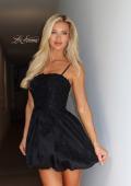 Picture of: Floral Applique Bubble Mini Dress in Black, Style 34140, Detail Picture 1