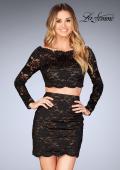Picture of: Lace Two Piece Dress with Scalloped Neckline in Black, Style: 25301, Detail Picture 2
