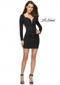 Picture of: Metallic Studded Homecoming Dress with Long Sleeves in Black, Style: 26672, Detail Picture 2