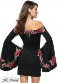 Picture of: Off the Shoulder Mini Dress with Dramatic Bell Sleeves in Black, Style: 26674, Detail Picture 2