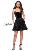 Picture of: Short Burnout Velvet Homecoming Dress with Pockets in Black, Style: 26785, Detail Picture 2