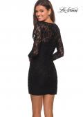 Picture of: Long Sleeve Lace Short Dress with Sheer Back Detail in Black, Style: 28232, Detail Picture 2