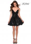 Picture of: Sequin Fit and Flare Dress with Lace Up Back in Black, Style: 29240, Detail Picture 2
