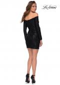 Picture of: Long Sleeve Off the Shoulder Sequin Short Dress in Black, Style: 29339, Detail Picture 2