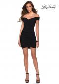Picture of: Off The Shoulder Ruched Black Homecoming Dress in Black, Style: 29345, Detail Picture 2