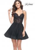 Picture of: Short Dress with Flared Skirt and Sheer Lace Bodice in Black, Style: 31769, Detail Picture 2