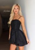 Picture of: Floral Applique Bubble Mini Dress in Black, Style 34140, Detail Picture 2
