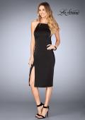 Picture of: Knee Length Jersey Evening Dress with Front Slit in Black, Style: 25083, Detail Picture 2