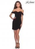 Picture of: Short Dress with Scalloped Off The Shoulder Sleeves in Black, Style: 28193, Detail Picture 3