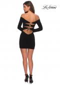 Picture of: Off The Shoulder Long Sleeve Dress with Lace Up Back in Black, Style: 28212, Detail Picture 3