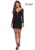 Picture of: Lace Dress with Sheer Sleeves and Scalloped Hem in Black, Style: 28233, Detail Picture 3