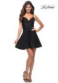 Picture of: Jersey Fit and Flare Dress with Draped V Neckline in Black, Detail Picture 3