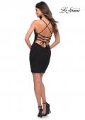 Picture of: Wrap Style Dress with Ruching and V Neckline in Black, Detail Picture 3