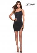 Picture of: One Shoulder Mini Dress with Slit in Black, Style 30927, Detail Picture 3