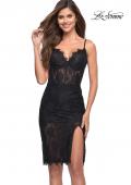 Picture of: Unique Lace Illusion Romper Dress with High Slit in Black, Style 30989, Detail Picture 3