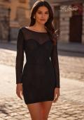 Picture of: Long Sleeve Rhinestone Fishnet Short Dress in Black, Style: 32564, Detail Picture 3